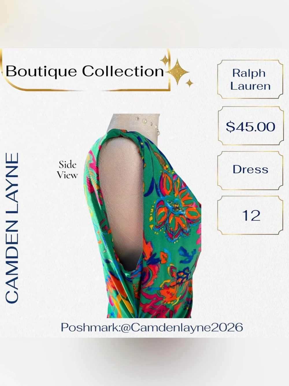 Ralph Lauren Teal Multicolor Abstract V-Neck Mini Dress - Picture 9 of 13